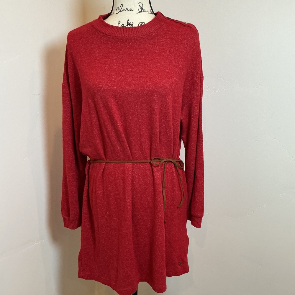 Rip Curl Red Heathered Long Sleeve Sweater Dress With Belt Size Medium - Picture 2 of 7